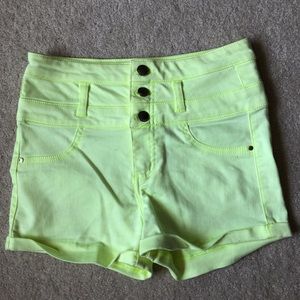 High waisted highlighter yellow shorts